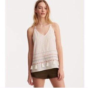 Lou & Grey Tasseled White Tank XS NWOT